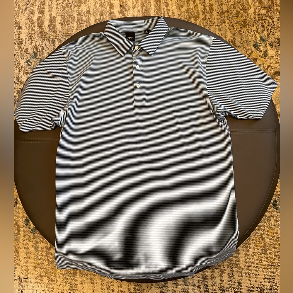 Dunning Golf Polo Shirt Men’s Size XL Blue/Navy Striped Coolmax Polyeste…